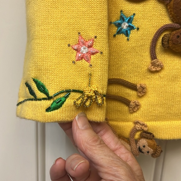 Jack B Quick VINTAGE Embroidered Appliquéd Monkeys Cardigan PM - Picture 4 of 9